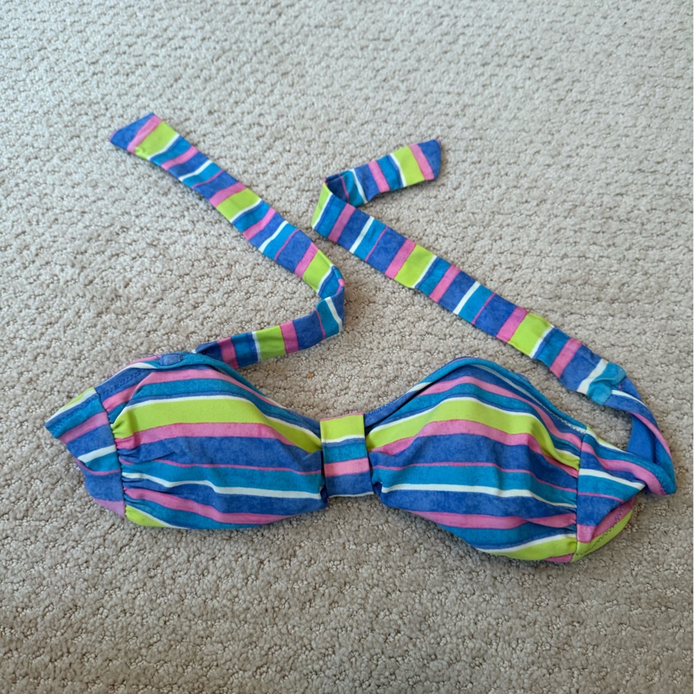 Aerie Striped Swim Top - Blue, Pink & Lime